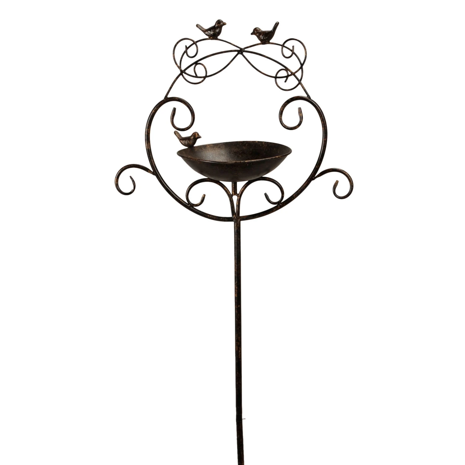 Braune Vogeltränke auf Stab im Garten